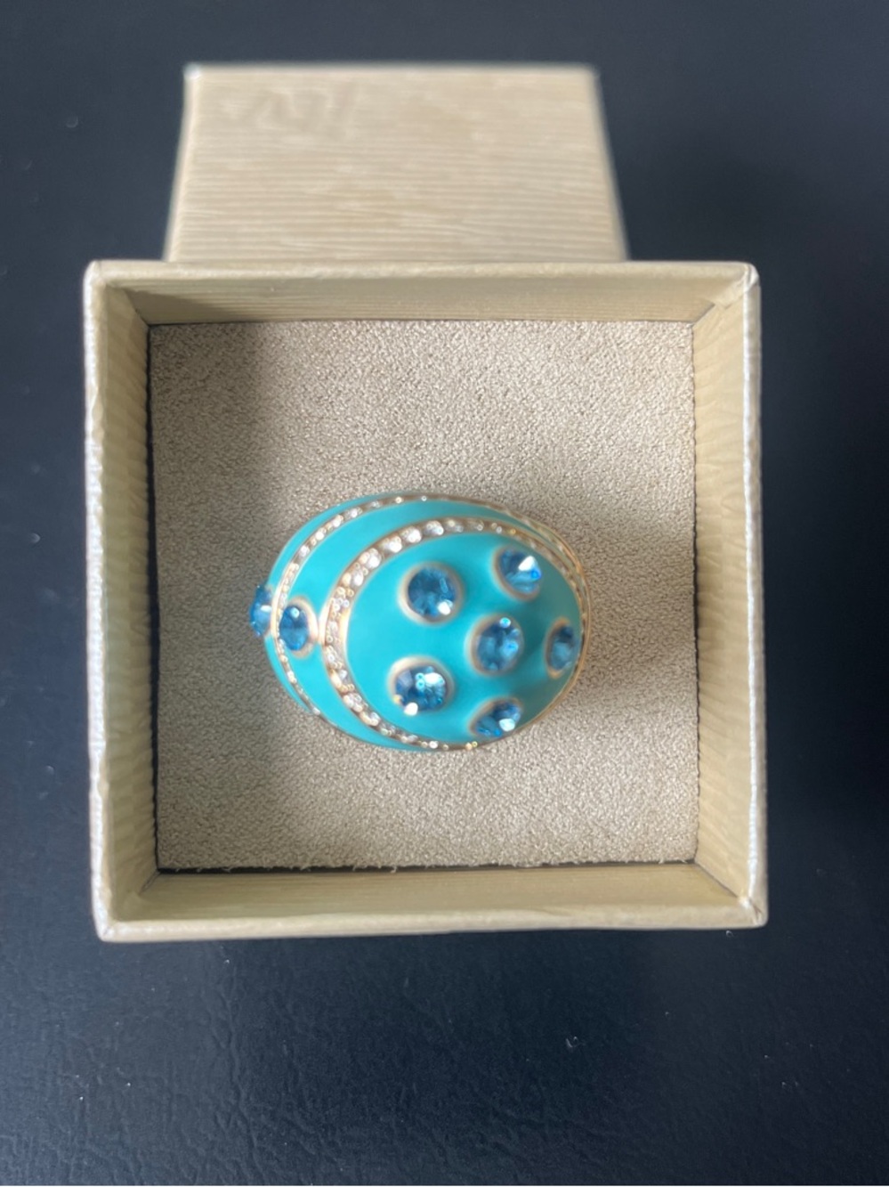 Turquoise Dome Cocktail Ring with Blue Crystal Accents